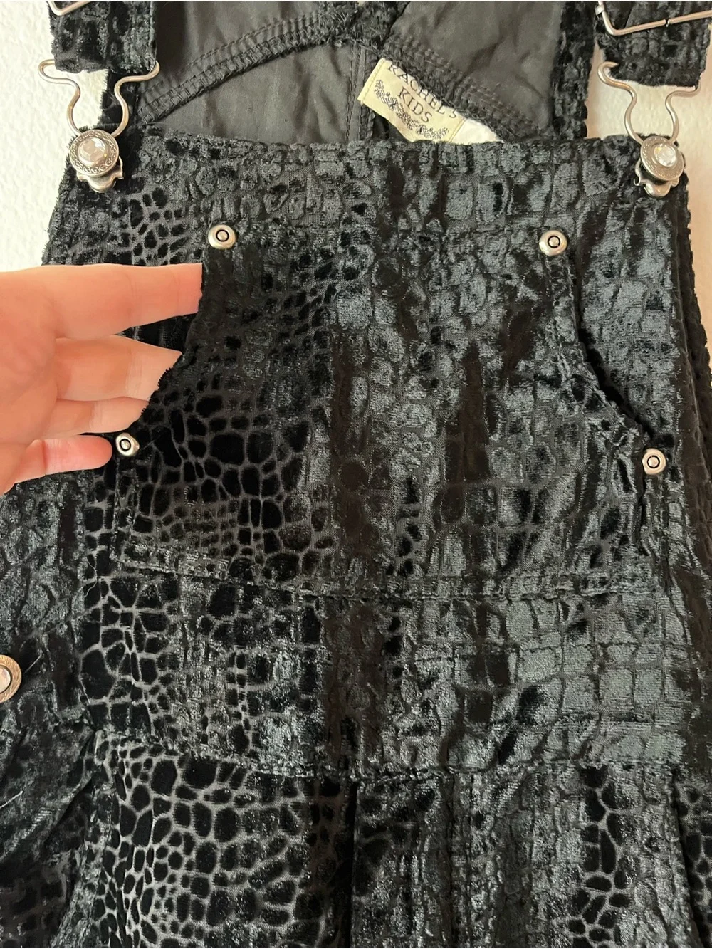 Girls Rachel's Kids Black Animal Print Velour Overalls - Size 10